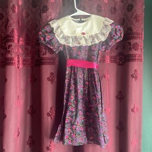 3/$20 Rare Editions VTG Girls Jewel Tone Floral Butterfly Collared Dress Sz 5